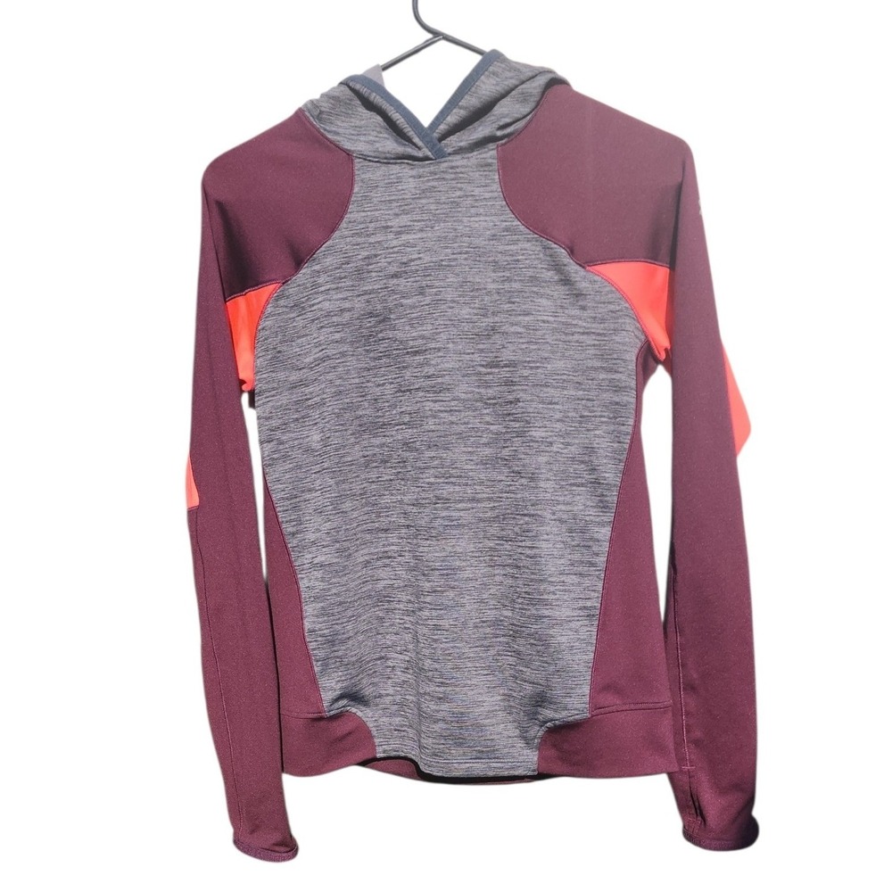 Under Armour ColdGear Womens XS Fitted Hoodie Maroon Grey Orange Thumbholes
